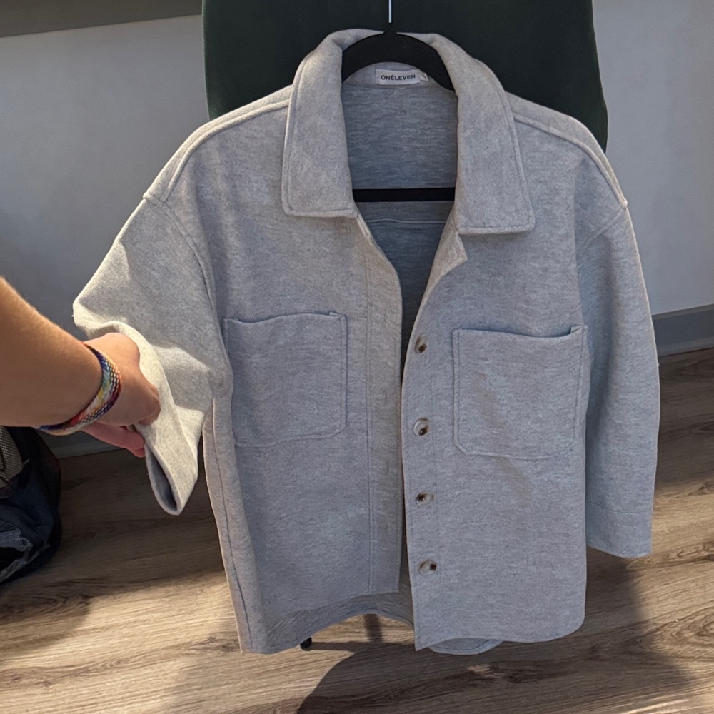 One Eleven Women's Light Gray/Cream Shirt Jacket
